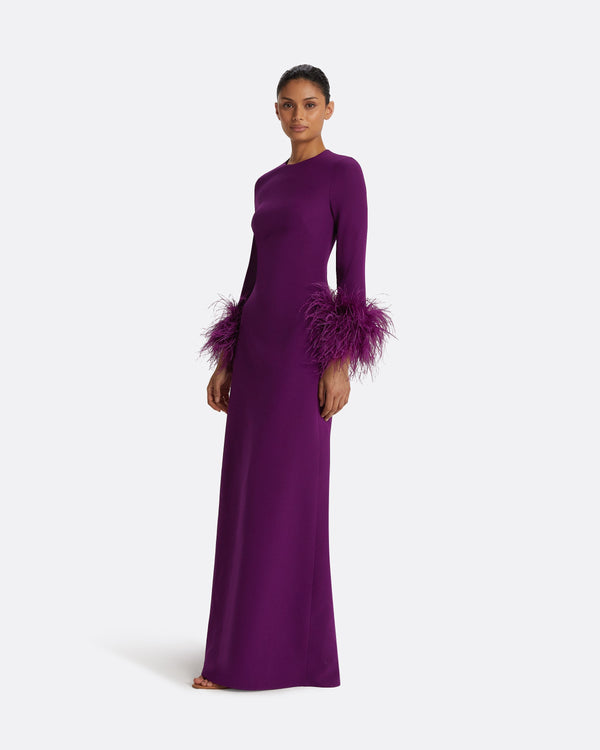 Safiyaa Renalla Currant Feather-Trimmed Long Dress