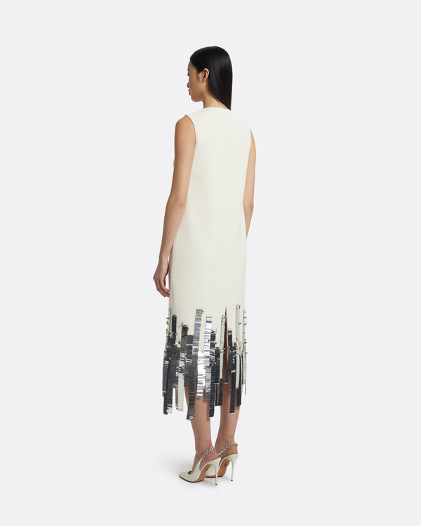 Safiyaa Ripa Midi Dress In Ivory With Silver