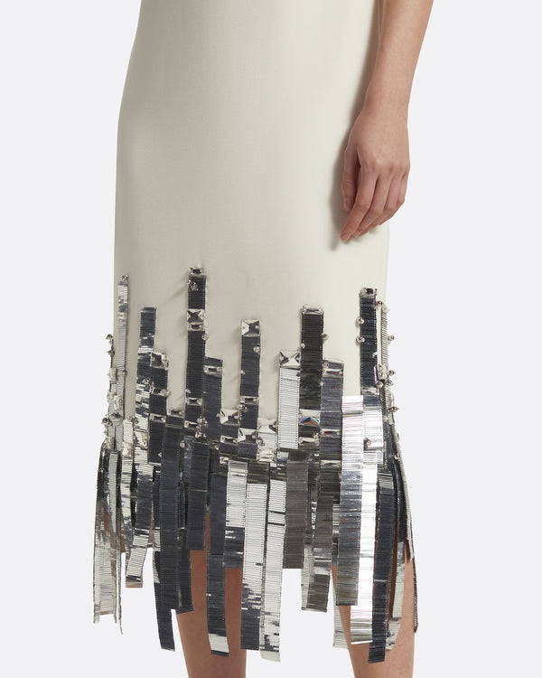 Safiyaa Ripa Midi Dress In Ivory With Silver