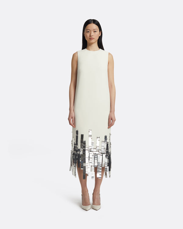 safiyaa Ripa Midi Dress in Ivory with Silver