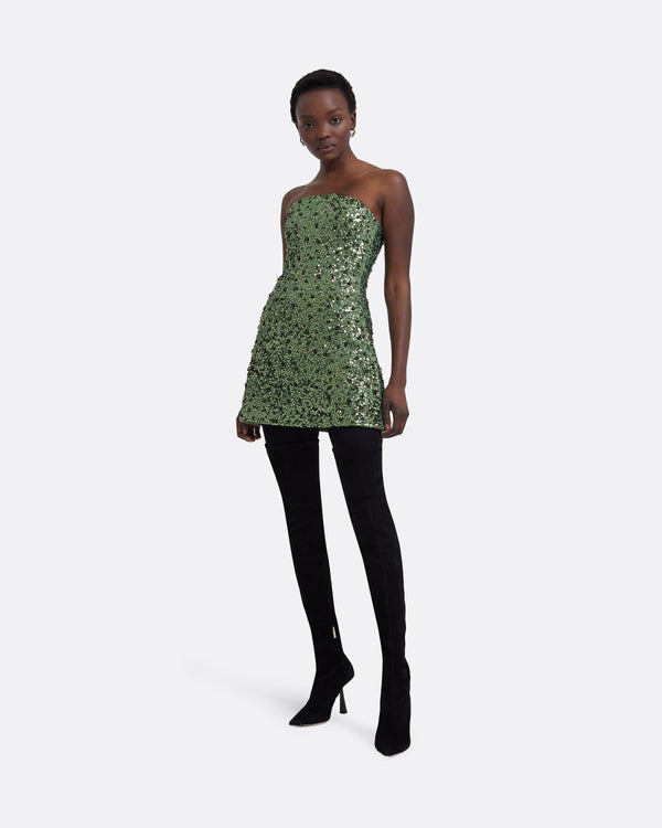 safiyaa Rowan Oil Green Short Dress