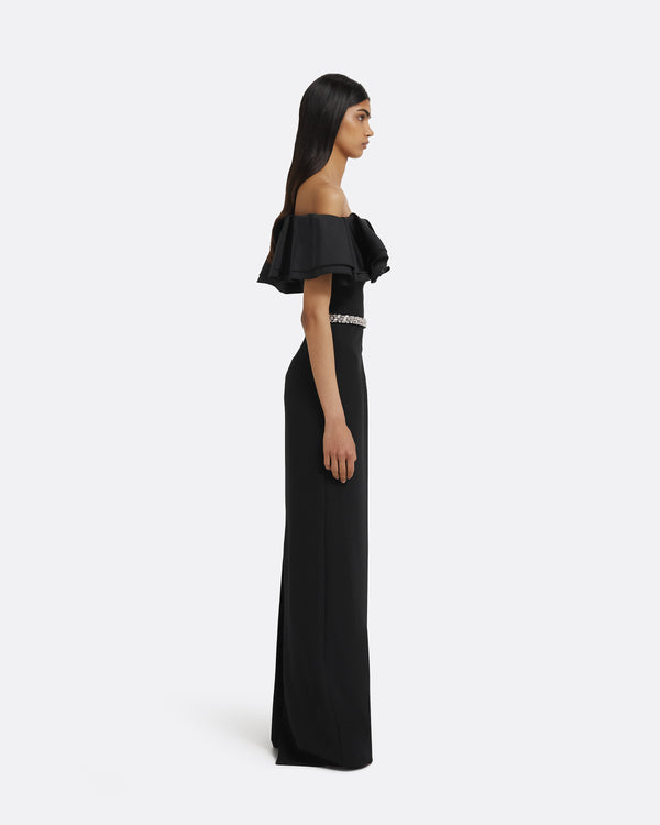 Safiyaa Ryan Long Dress In Black With Crystal