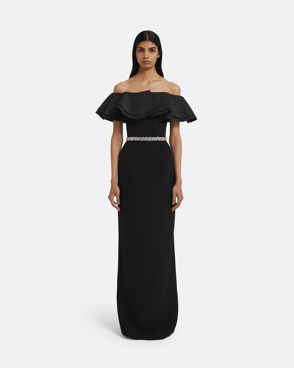 safiyaa Ryan Long Dress in Black with Crystal
