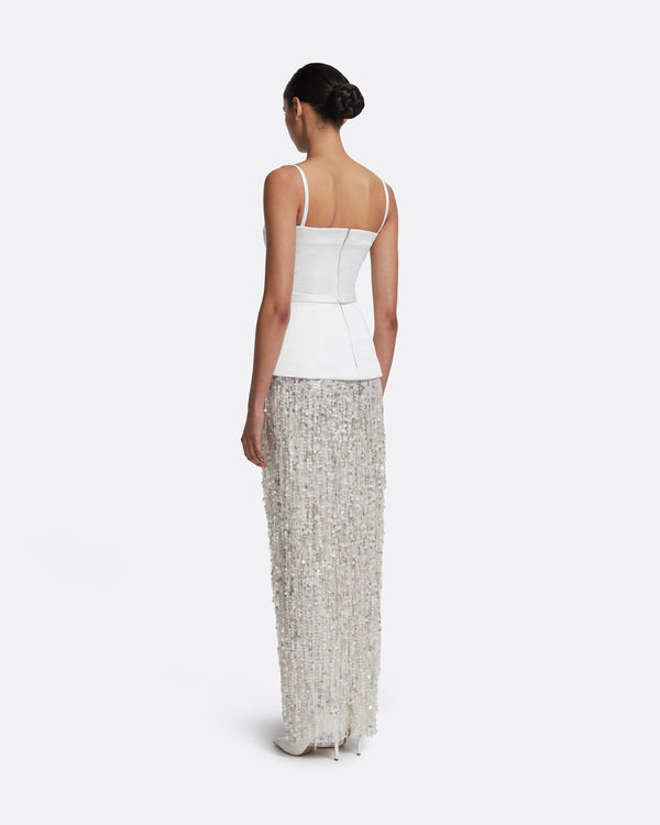 Safiyaa Saori Long Dress In Crystal On Porcelain
