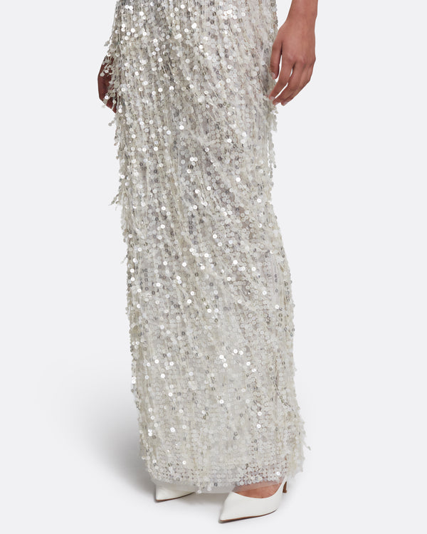Safiyaa Saori Long Dress In Crystal On Porcelain