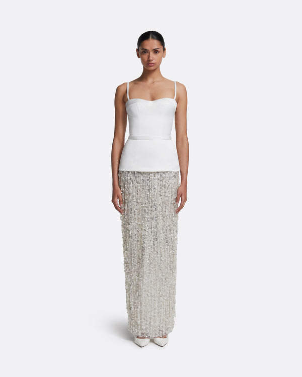 safiyaa Saori Long Dress in Crystal on Porcelain