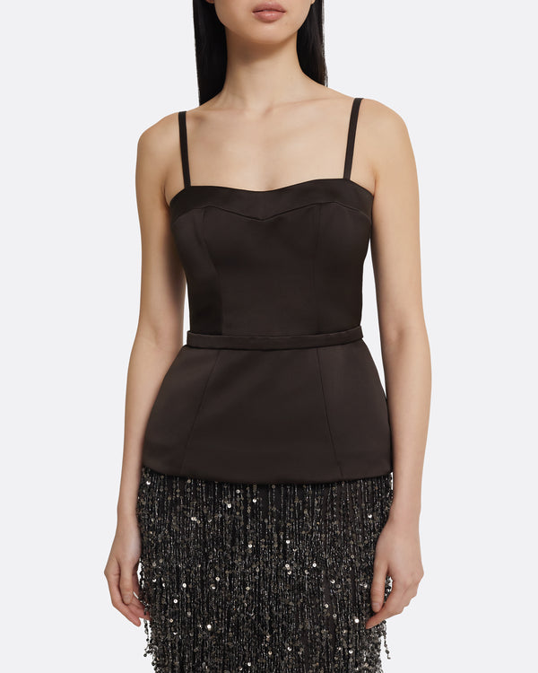 Safiyaa Saori Long Dress In Peat Brown On Black