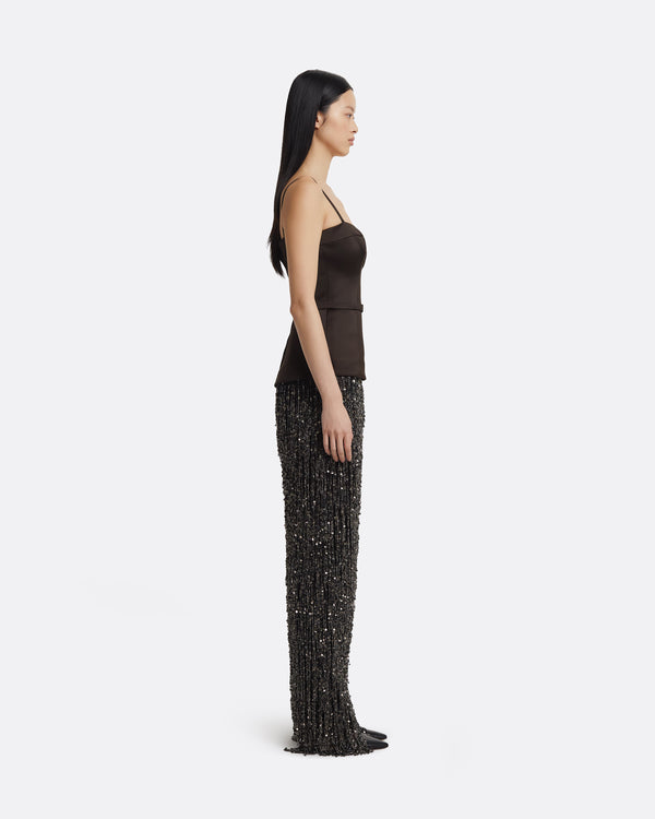 Safiyaa Saori Long Dress In Peat Brown On Black