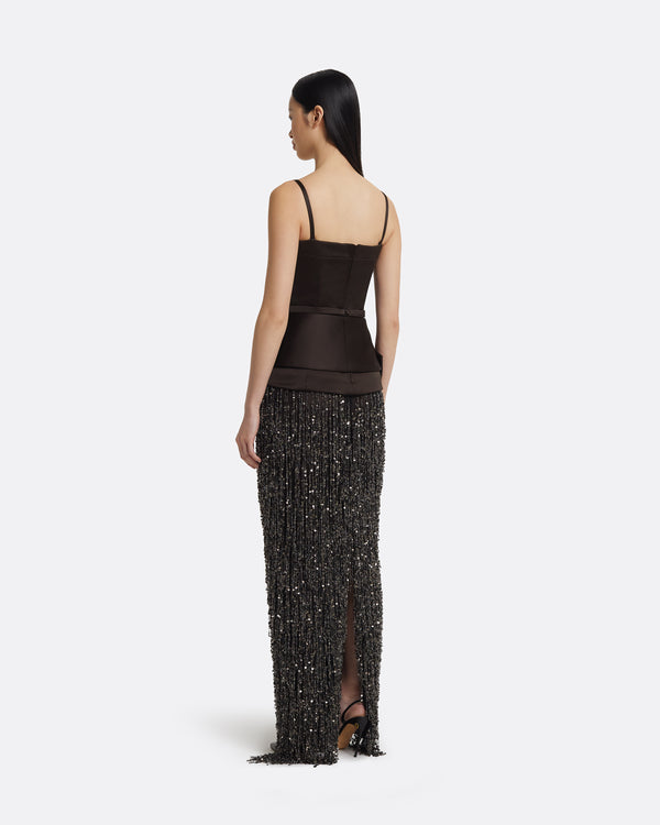 Safiyaa Sorai Long Dress In Peat Brown On Black