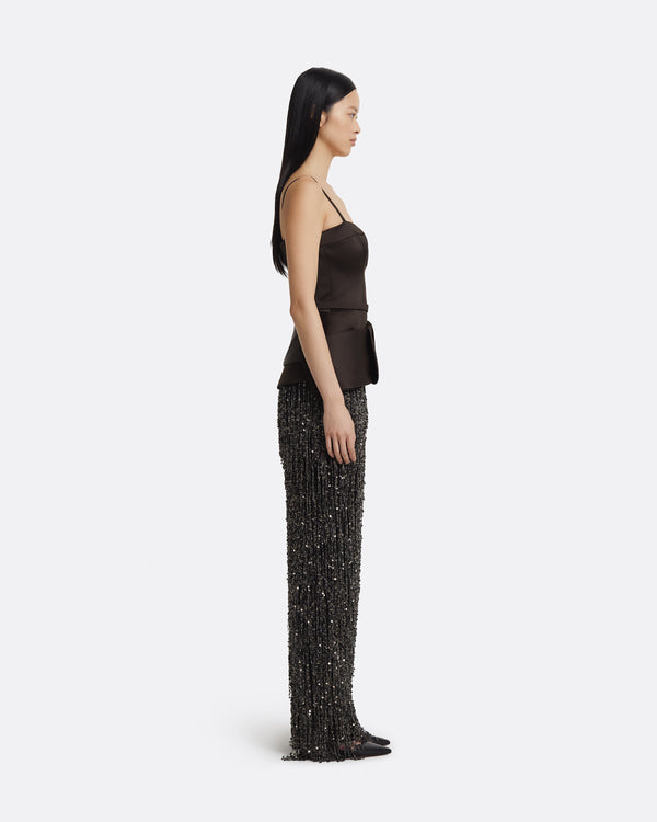 Safiyaa Sorai Long Dress In Peat Brown On Black