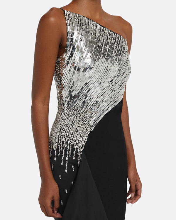 Safiyaa Tia Dress Long In Black With Crystal