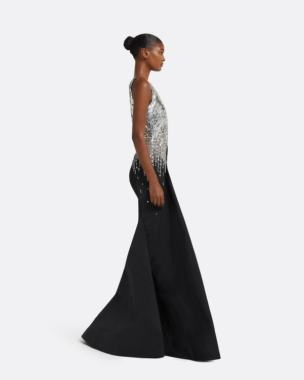 Safiyaa Tia Dress Long In Black With Crystal