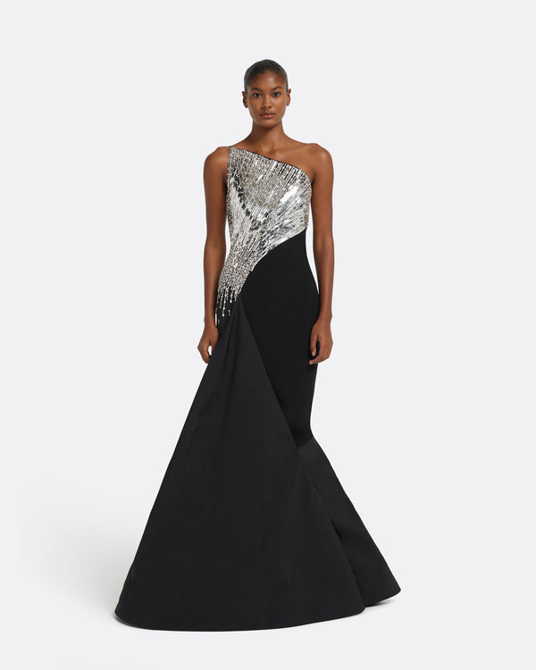 safiyaa Tia Dress Long in Black with Crystal