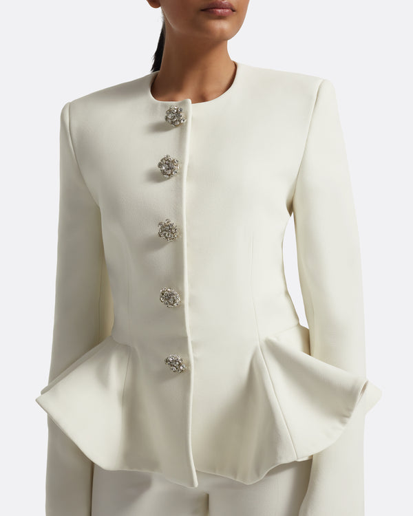 Safiyaa Tomomi Jacket In Ivory With Crystal