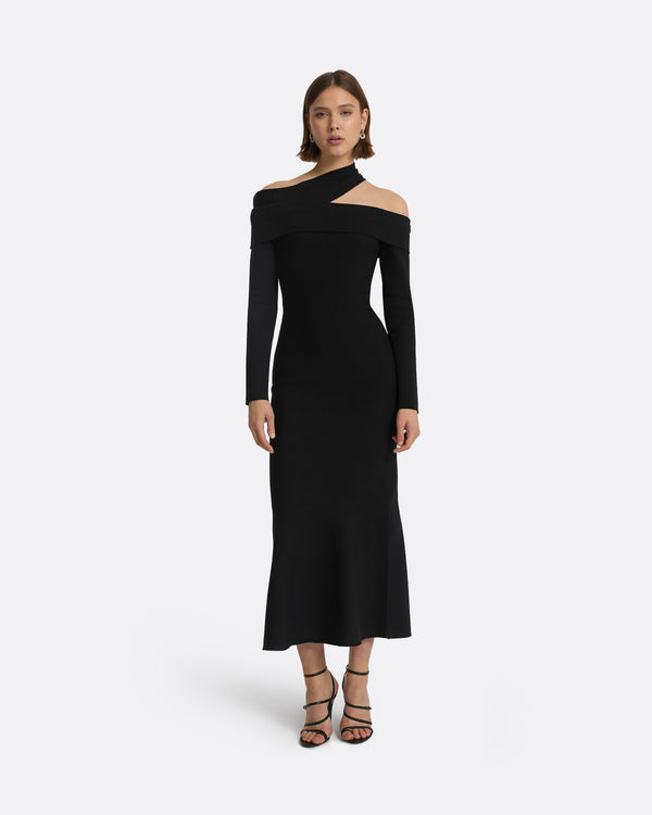 safiyaa Tuiren Black Knit Midi Dress