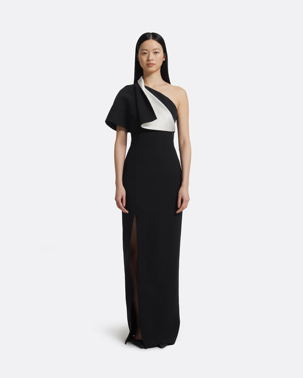 safiyaa Yume Long Dress in Ivory on Black