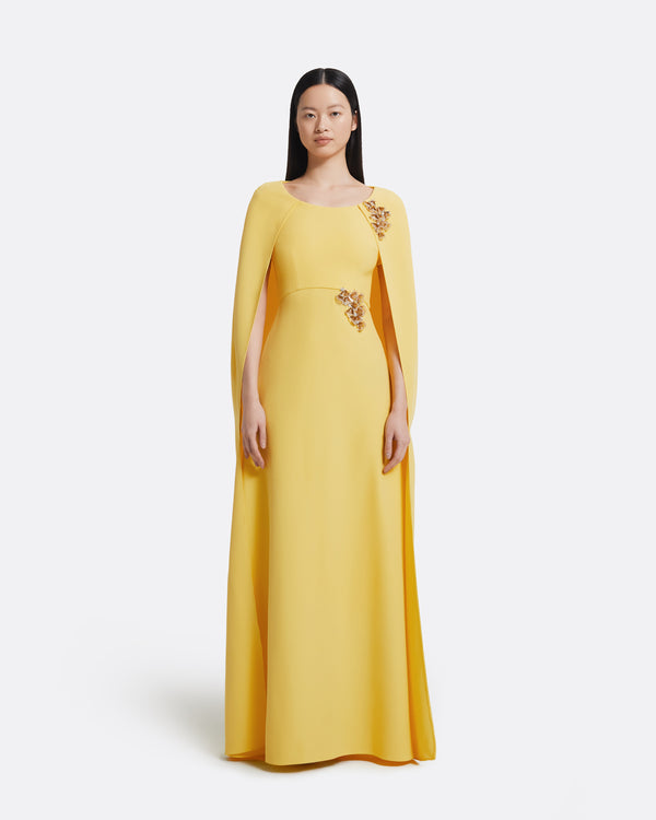 safiyaa Yuna Long Dress in Aspen Gold with Gold
