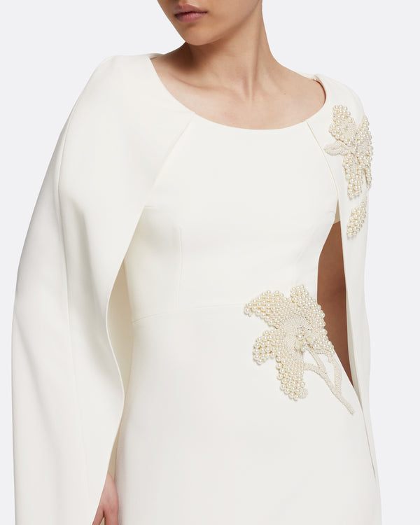 Safiyaa Yuna Long Dress In Ivory With Pearl