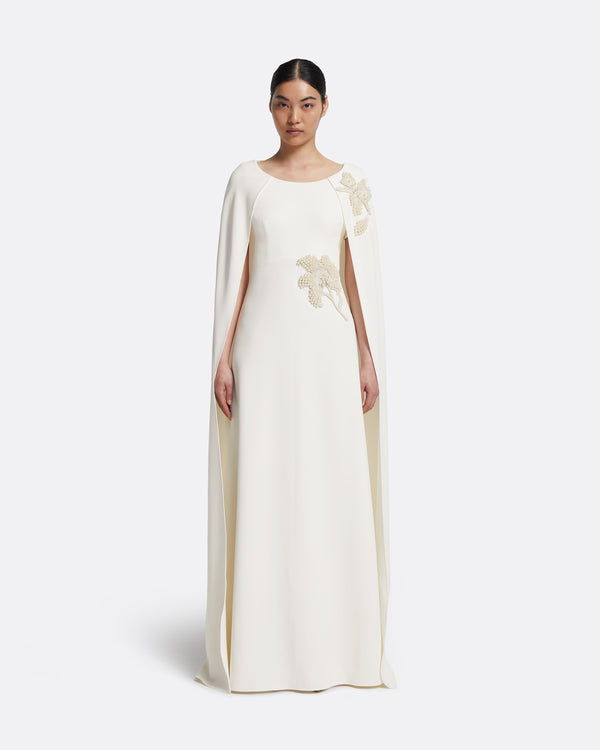 safiyaa Yuna Long Dress in Ivory with Pearl