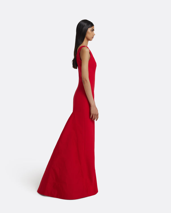 Safiyaa Sloane Long Dress In Lacquer Red On Crimson