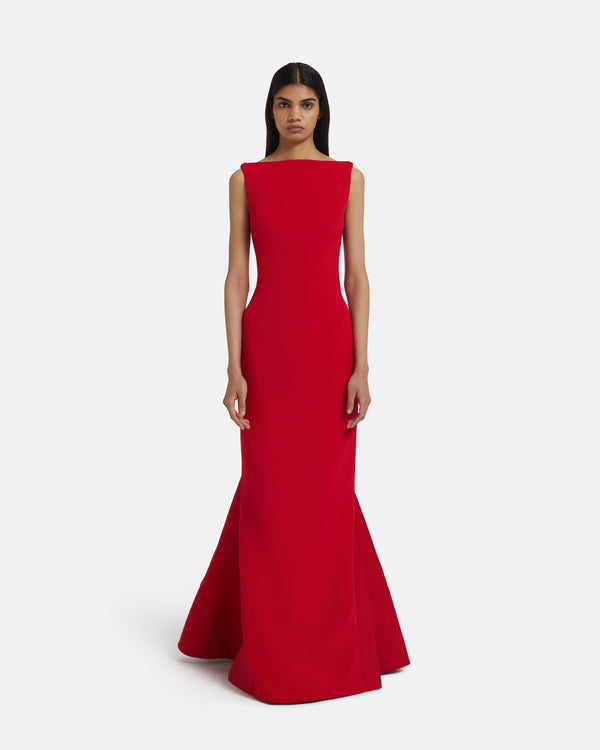 safiyaa Sloane Long Dress in Lacquer Red on Crimson