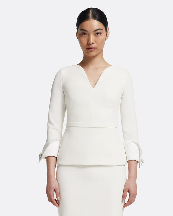 safiyaa Tinetta Top in Porcelain on Ivory with Crystal Embellishment