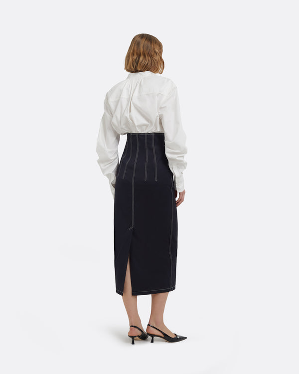 Safiyaa Weatherly Midi Dress In Ivory And Midnight Navy