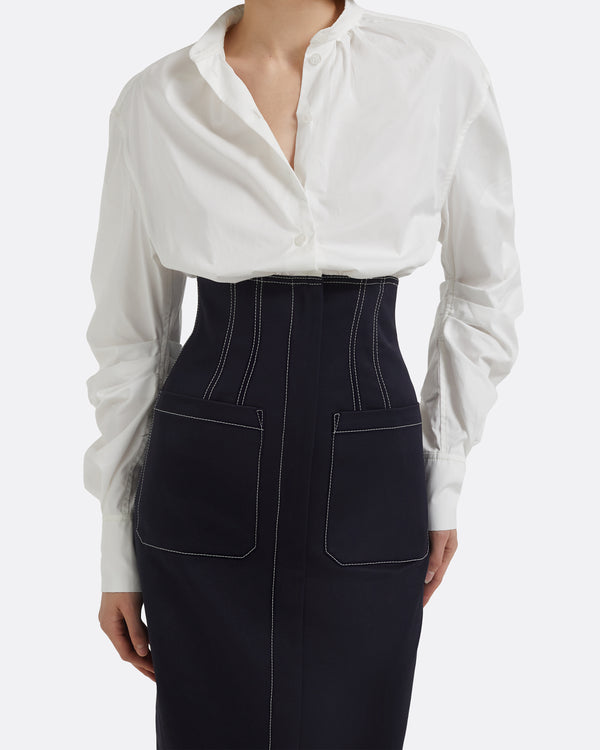 Safiyaa Weatherly Midi Dress In Ivory And Midnight Navy