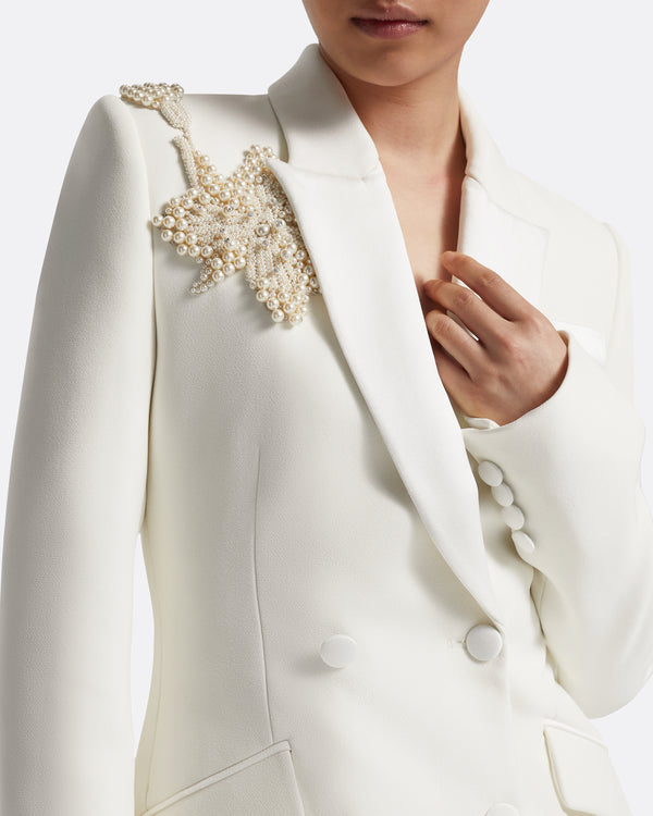 Safiyaa Wynnie Jacket In Ivory With Pearl Embroidery