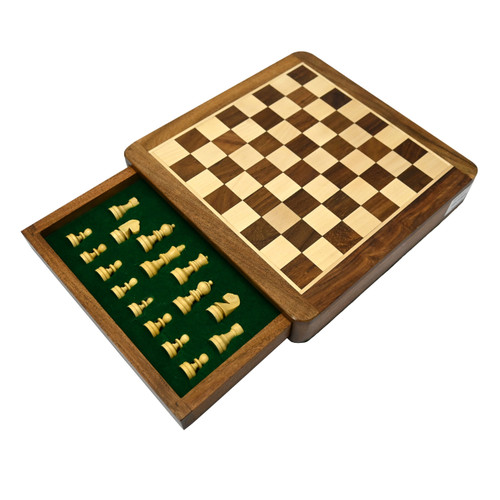 Sagebrook Home 10" Acacia Wood Magnetic Chess Set Natural Wishlist Create New