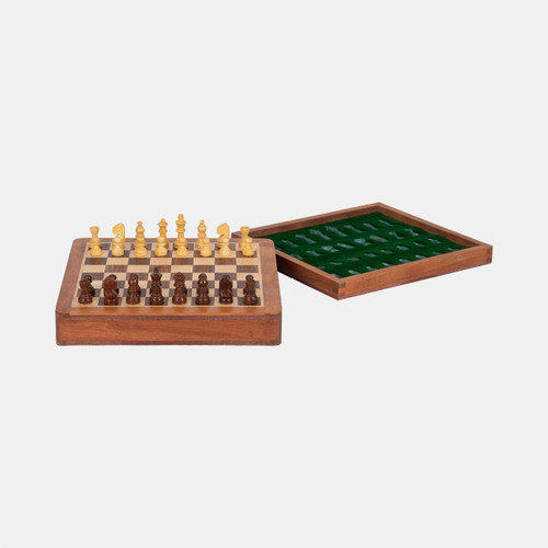 Sagebrook Home 10" Acacia Wood Magnetic Chess Set Natural Wishlist Create New