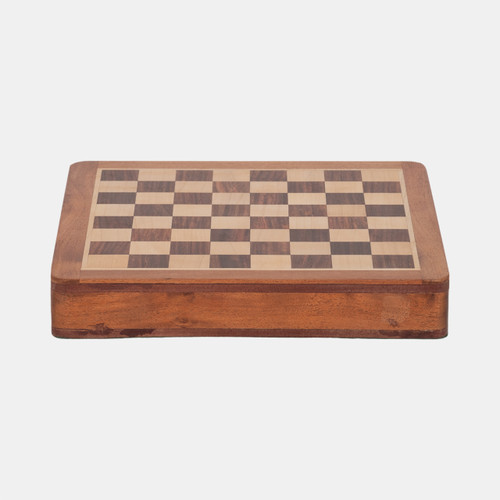 sagebrook home 10" Acacia Wood Magnetic Chess Set Natural Wishlist Create New