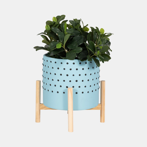 Sagebrook Home 10" Dotted Planter W/ Wood Stand Blue Wishlist Create New