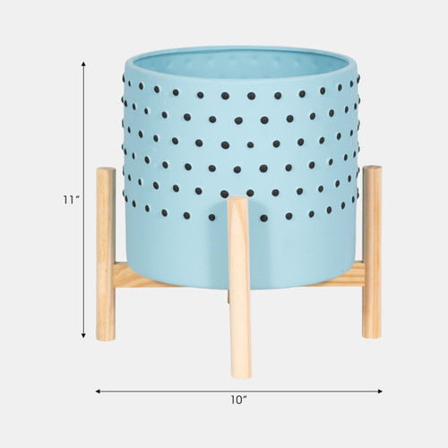 Sagebrook Home 10" Dotted Planter W/ Wood Stand Blue Wishlist Create New