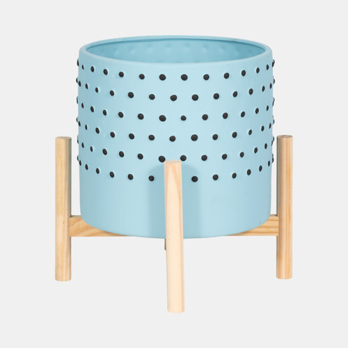 sagebrook home 10" Dotted Planter W/ Wood Stand Blue Wishlist Create New