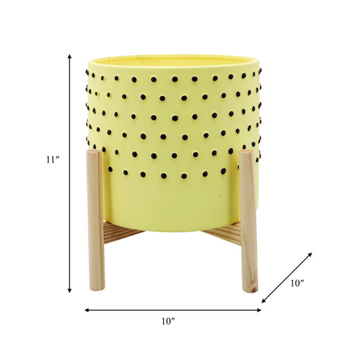 Sagebrook Home 10" Dotted Planter W/ Wood Stand Yellow Wishlist Create New