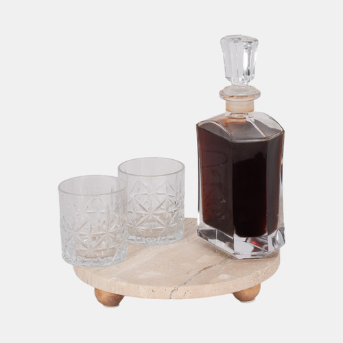 Sagebrook Home 10" Travertine Tray On Wood Ball Feet Tan Wishlist Create New