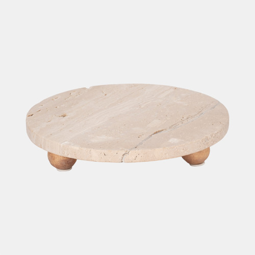sagebrook home 10" Travertine Tray On Wood Ball Feet Tan Wishlist Create New