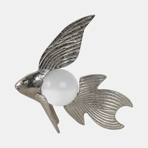 Sagebrook Home 10x6" Metal Fish With Acrylic Ball Silver Wishlist Create New