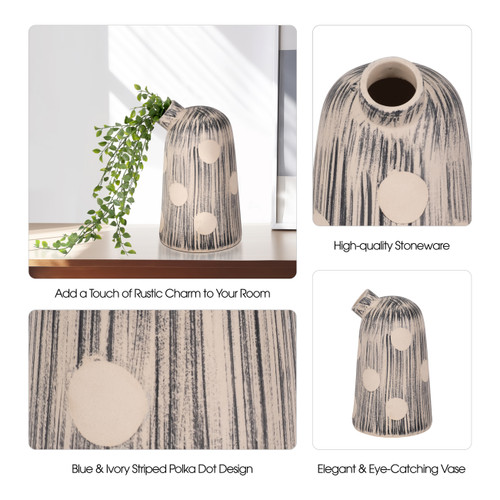 Sagebrook Home 11" Striped Polka Dot Vase Blue/ivory Wishlist Create New