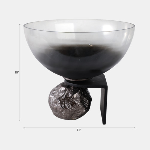 Sagebrook Home 11x10" Glass Bowl On Rock Pedestal Black/silver Wishlist Create New