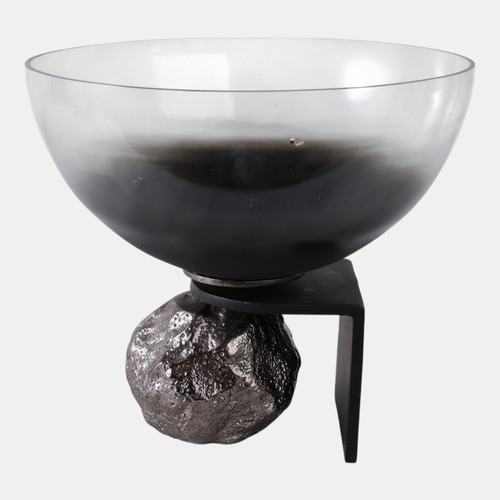 sagebrook home 11x10" Glass Bowl On Rock Pedestal Black/silver Wishlist Create New