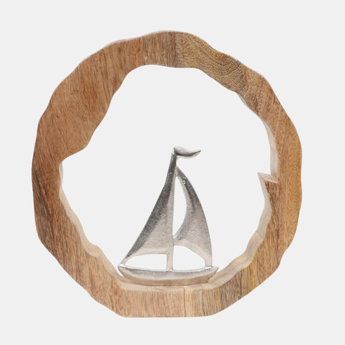 sagebrook home 11x11" Sailboat In Wood Round Silver/natural Wishlist Create New