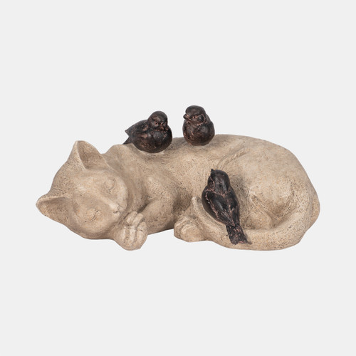 sagebrook home 12" Sleeping Kitty With Birds White/brown Wishlist Create New