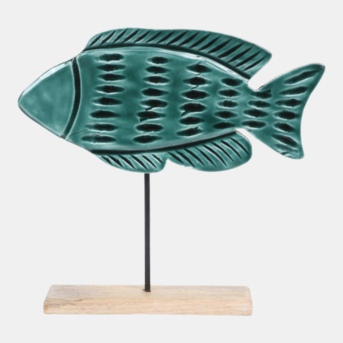 sagebrook home 12x12" Wood Fish On Base Blue Wishlist Create New