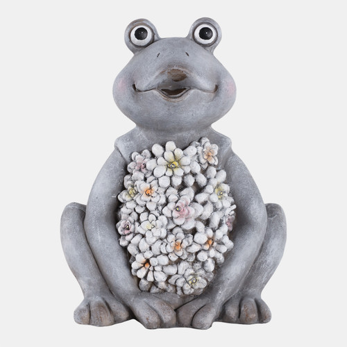 sagebrook home 13x10" Sitting Frog With Solar Flowers Grey Multi Wishlist Create New