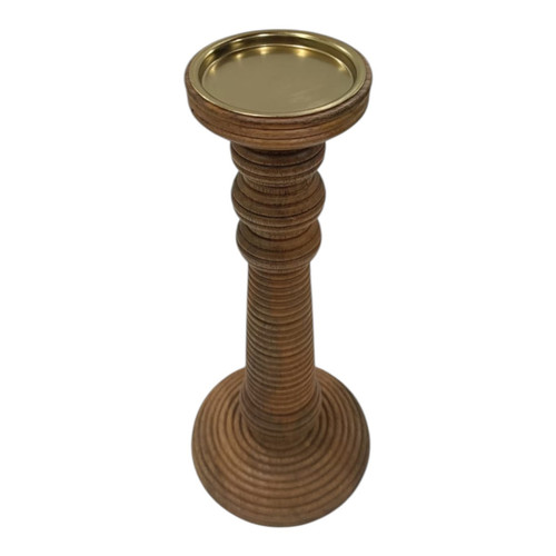 Sagebrook Home 13x6" Ribbed Mango Wood Pillar Holder Natural Wishlist Create New