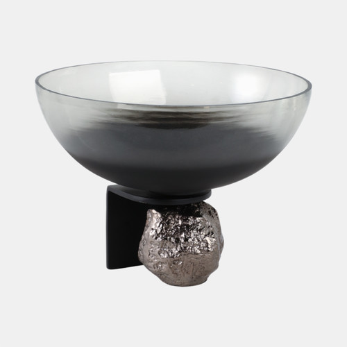 Sagebrook Home 14x11" Glass Bowl On Rock Pedestal Black/silver Wishlist Create New