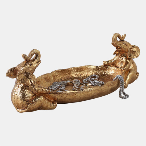 Sagebrook Home 14x6" 2 Elephants Holding Bowl Gold Wishlist Create New