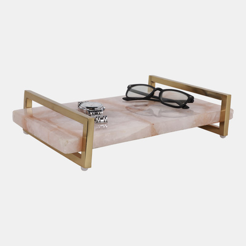 Sagebrook Home 14x9" Rose Quartz Tray W/ Gold Handles Pink Wishlist Create New